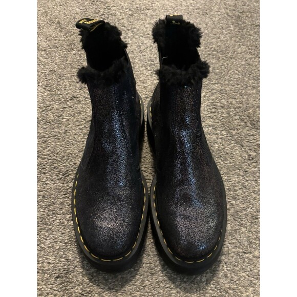 Dr. Martens Faux Fur Platform Chelsea Boot Metallic Black Women’s 10 - Picture 2 of 8